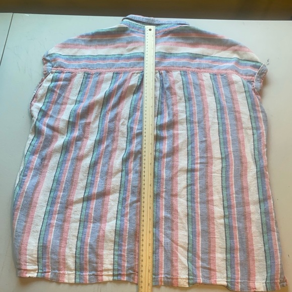 Orvis Linen Rayon Striped Sleeveless Button Down Shirt Size Large - Picture 6 of 12